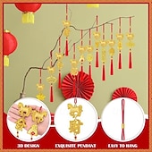 cheap Event &amp; Party Supplies-12/24 pieces 2026 Year of the Horse Hanging Ornaments Spring Festival Decorations Auspicious Pendants Tassel Accessories Wealth-Attracting Decor Home Kitchen Potted Plants Car Ornaments Horse