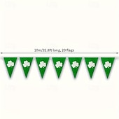 cheap Party Supplies &amp; Decor-20 Green Shamrock Flag Banners - St Patrick's Day Decorations Double-Sided Hanging Flags Featuring White Shamrock Design PE Material Suitable for Gardens Parties and Festival Celebrations