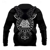 economico Gotico &amp; Teschio-Per uomo Guerriero vichingo Stampe Grafiche Vichingo Felpa con Cappuccio Felpe con cappuccio Felpa Quotidiano Classico Casual Manica Lunga Con Cappuccio Ferie Uscire Abbigliamento casual alla moda