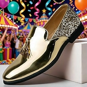 baratos Sapatos masculinos-Sapatilhas Slip-On Douradas com Glitter de Mardi Gras Masculinas – Sapatos Formais Brilhantes para Ocasiões Especiais Festas e Celebrações de Carnaval