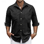 abordables camisa con botones para hombre-Hombre Camisa Camisa de verano Camisa casual Camisa de playa Camisa de Pana Abotonar la camisa Blanco Manga Larga Color sólido Diseño Casual Diario Bolsillo Ropa Moda Casual Cómodo