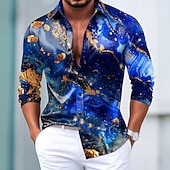 preiswerte Herren Satin Hemd-Herren Marmor Abstrakte Kunst Farbblockierung Hemd Satinhemd Kleidhemd Langarm Modisch lässig Urlaub Alltagskleidung Sommer Frühling Herbst Umlegekragen 3D-Druck Hemden mit Knopfleiste Blau Purpur