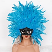 halpa Lisätarvikkeet-Karnevaali 2026 Rio Karnevaali Samba Lisävarusteet Karnevaali Höyhenmaski Päähine Punainen Oranssi  Valkoinen Täysin Höyheninen Maski Brasilia Festivaali Esityspuku