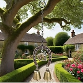 cheap Wall Sculptures-A Lucky Horseshoe Owl Wind Chime, Outdoor Iron Art Love Wind Chime, Vintage Horseshoe Design, Valentine's Day Iron Nail Wind Chime Home Decoration for Good Luck in Love, Perfect Garden Ornament