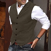 preiswerte Herrenweste-Herren Weste Geschäft Täglich Verabredung Urlaub Modisch Brautkleider schlicht Frühling &amp; Herbst Knopf Tasche Polyester Komfortabel Glatt Einreiher - 1 Knopf Verschlusskragen Regular Fit Khaki Weste