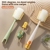 رخيصةأون تنظيف المطبخ-عبوتان من فرشاة تنظيف الزجاجات متعددة الوظائف 5 في 1، فرشاة ذات مقبض طويل لتنظيف الأكواب وأغطية الترمس، منظف زجاجات الحليب والماء، أداة مطبخ منزلية متينة