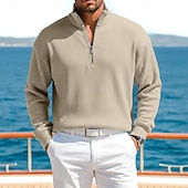 cheap Men's Classic Polo-Men's Corduroy Shirt Polo Shirts Casual Outdoor Quarter Zip Long Sleeve Fashion Modern Solid Color Plain Warm Spring Spring &amp;  Fall Regular Fit Black Wine Navy Blue Green khaki Army Green Corduroy