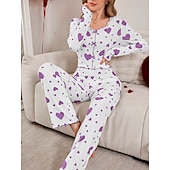preiswerte Valentinstag Schlaf &amp; Lounge-Damen Schlafanzug Set Lässig Komfort Herz Elastischer Bund Hose Täglich Heim Langarm Quadrathals Blau Schwarz Rosa Rote Purpur Sommer Frühling Normale Passform