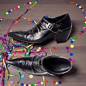 baratos Sapatos masculinos-Sapatos de Salto Pretos Masculinos de Mardi Gras com Bico Pontudo e Fivela com Studs Moda Tendência para Carnaval Festas e Eventos Noturnos