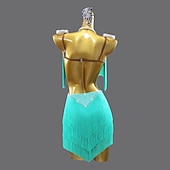 זול שמלת תחרות-שמלת ריקוד לטיני עם ריינסטון ציצית לנשים ללא שרוולים בגדי ריקוד רומבה סלסה