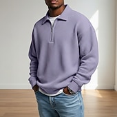 economico Polo classica da uomo-Per uomo Magliette Polo a Nido d'Ape Testurizzato Casuale All'aperto Con cerniera Zip a un quarto Manica Lunga Moda Moderno Tinta unica Testurizzato Lavorato a maglia Primavera &amp; Autunno Tutte le