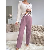 Χαμηλού Κόστους Ημέρα του Αγίου Βαλεντίνου Ύπνος &amp; Χαλάρωση-Γυναικεία Σετ Πυτζάμες Καθημερινό Ανατομικό Καρδιά Ελαστική μέση Μπλουζάκι Παντελόνι Καθημερινά Σπίτι Μακρυμάνικο Στρογγυλή Ψηλή Λαιμόκοψη Μαύρο Ανθισμένο Ροζ Ρουμπίνι Πράσινο του τριφυλλιού