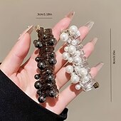 זול מתנות-4 יחידות קשרי שיער ספירליים עשויים פנינים מלאכותיות עם רצועת טלפון, כלי צמה בסגנון יפני ליצירת קוקו גבוה, קשר שיער ספירלי מעוטר פנינים לבני נוער ומבוגרים