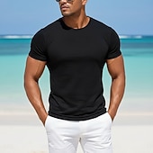 preiswerte Baumwoll-Leinen T-Shirts-Herren T-Shirt T-Shirt aus 100 % Baumwolle Kurze Ärmel Rundhalsausschnitt Sommer Frühling &amp; Herbst Einfach Texture Mode Designer Basic Klassicher Stil Lässig Urlaub Straße Blau Schwarz Weiß Top