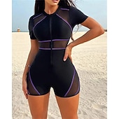 economico Rash Guards Interi-Per donna Costume da bagno Costume Intero Patchwork Con zip Rete Protezione UV Alta elasticità Manica Corta Costume da Bagno Surf Immersione Snorkeling Estate