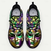 お買い得  メンズシューズ-男性用マルディグラ鮮やかなカーニバルスニーカー、マスクとコンフェッティデザイン – 明るくて快適なフットウェア、パレード、パーティー、フェスティバルに最適