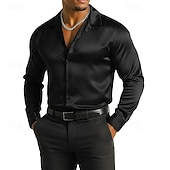economico Camicie in raso da uomo-Per uomo Camicia Camicia in raso Camicia elegante Camicia con Bottoni Camicia da Ballo Tinta unica Balli di fine anno Matrimonio Nero Rosso Blu Verde Manica Lunga Collo ripiegato Tutte le stagioni