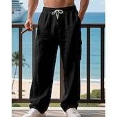 halpa Loma-Miesten Pellavahousut Housut Kesähousut Roikkuvat housut Rantahousut Kurenauha Joustava vyötärö Yhtenäinen väri Mukavuus Hengittävä Päivittäin ulko- Hiekkaranta Loma Muoti Musta Valkoinen