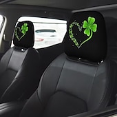 baratos Capas de Sofa-2 capas de encosto de cabeça para carro com trevo verde | compatíveis com todos os veículos, pretas &amp;Adesivo para carro com estampa de trevo verde, design plano 2D, poliéster, fácil instalação -