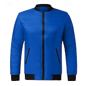 cheap Men's Downs &amp; Parkas-Men's Winter Coat Puffer Jacket Padded Pocket Quilted Polyster Casual Daily Outdoor Regular Fashion Streetwear Thermal Warm Winter Solid Color Blue Dark Grey Wine Black Puffer Jacket