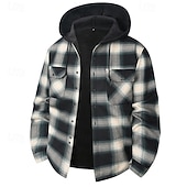 Недорогие Повседневные куртки-Муж. Зимнее пальто Флисовая жилетка Повседневная куртка Повседневные на открытом воздухе Сохраняет тепло Карман Осень Зима В клетку Уличный стиль Повседневные Капюшон Обычная