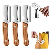 abordables electrodomésticos-Pelador de verduras multifuncional 3 en 1, 3 piezas, hoja de acero inoxidable con mango de madera, cortador de cocina profesional
