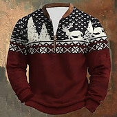 cheap Christmas Animal Outfit-Christmas Men's Reindeer Printing Quarter Zip Sweatshirt Sweatshirts Long Sleeve Sweatshirt Half Zip Vintage Retro Print Holiday Going out Print Fall Winter