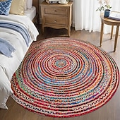 cheap Area Rugs-Bohemian Round Area Rug, 2D Flat Print, Vibrant Multicolor Spiral Floor Mat, Eco-Friendly Non-Slip Home Decor Rug for Living Room, Bedroom