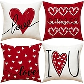 cheap Throw Pillows,Inserts &amp; Covers-Valentine's Day Couple Heart Pillow Cover, Red "LOVE" Letter Print Decorative Cushion, Perfect for Sofa, Living Room, Bedroom, Ideal for Romantic Valentine's Day Home Decor