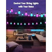 お買い得  スマートライトストリップ-スマートな屋外用ストリングライト、調光可能な LED 電球を備えた RGB 屋外用ライト、IP65 防水、パティオ、裏庭用のシーンモードを備えた色が変わる温白色ライト、アプリ制御