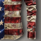  男性用 グラフィック アメリカの米国旗 7月4日 米国建国250周年 シャツ ボタンダウンシャツ カジュアルシャツ 長袖 ハワイアン カジュアル 快適 アウトドア バケーション ストリート 春 秋 折襟 ボタンアップ プリント ブルー ルビーレッド