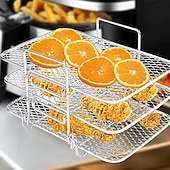 baratos Grills &amp; Outdoor Cooking-Grelha desidratadora multicamadas em aço inoxidável, acessórios para fritadeira a ar de 3 níveis, grelha removível para secagem e cozimento a vapor, ideal para assar e cozinhar em fritadeira a ar e