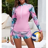 preiswerte One Pieces Rash Guards-Damen Anti UV Shirt Badeanzug mit Blumenmuster Badeanzug Bedruckt Reißverschluss Boyleg Ultraleicht (UL) UV Schutz Elastisch Langarm Bademode Surfen Schnorcheln Frühling