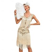 رخيصةأون فساتين عشرينيات القرن العشرين-الهدر 20S عشرينيات طول الركبة فساتين حفلة الزفاف حفل توديع العزوبية بلا أكمام غاتسبي العظيم تشارلستون ضيف حفل الزفاف ترتر مكشكش رقبة سكوب ملابس تنكرية نسائي السنة الجديدة حفلة تنكرية