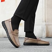 baratos Mocassins casuais-Mocassins masculinos leves e fáceis de calçar, em couro sintético respirável – calçado prático para uso casual, no escritório e no dia a dia.