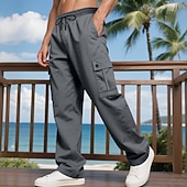 baratos Calças Cargo-Homens Calças Cargo Calças Calças largas Com Cordão Cintura elástica Bolso multi Tecido A Prova de Vento Conforto Diário Ao ar livre Feriado Roupa de rua à moda Preto Verde Tropa
