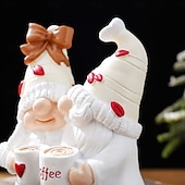 cheap Valentine's Day-Valentine's Day Gnome Resin Figurine – Cute Cartoon Coffee Elf Statue, Hand-Painted Desk Decor, Pink Room Ornament for Shelf Display, Wedding Anniversary Party Decorations, Funny Gifts Home Decor