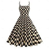 economico Vestiti-Anni 1950 Retrò Vintage Rockabilly Midi Vestito Abito Swing Vestito Svasato Canotta A quadri Aderente &amp; Svasato Costume Per donna Carnevale San Valentino Casuale Ritorno a casa Festa a tema retrò