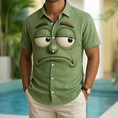 economico Modello 3D-Per uomo Illusione ottica Fantasia "Cartone 3D" Faccia Sorridente Camicia Camicia con Bottoni Manica Corta Divertente All'aperto Ferie Estate Primavera Collo ripiegato Stampa 3D camicie con colletto