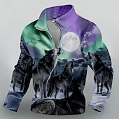 economico Stampa animale-Felpa da uomo con cerniera a un quarto, stampa 3D di un branco di lupi che ululano alla luna piena, pullover a nido d'ape, manica lunga, grafica aurora viola, abbigliamento, abbigliamento s m l xl xxl