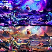 abordables Tapisseries à la lumière noire-Tapisserie murale lumineuse à effet ultraviolet, motif astronaute, galaxie, espace, phosphorescente, univers psychédélique, planètes, ciel étoilé néon, décoration murale pour la maison