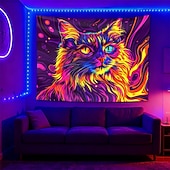 levne Tapiserie Blacklight-závěsná tapiserie s černým světlem a psychedelickým motivem kočky, ideální pro psychedelickou výzdobu pokoje, neonové umění na zeď do koleje nebo obývacího pokoje
