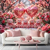 cheap Wall Tapestries-Valentine's Day Tapestry Banners Blanket Rose Love Heart Cute Romantic 3D Party Living Room Shooting Backgrounds Marriage Proposal Decoration Home Decor