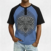 cheap Vintage&amp;Retro-Men's Eagle Viking Henley Shirt Short Sleeve Fashion Designer Vintage Style Daily Outdoor Spring Spring &amp;  Fall All Seasons Dark Blue Dark Green Gray Henley Henley T-Shirt