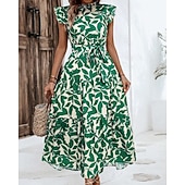 economico Abiti Floreali Stampati-Per donna Abito Midi Abito Floreale Abito Stampato Moda Moderno All'aperto Vacanza Uscire Vestibilità comoda Floreale Senza Maniche Collo alla coreana Arancione Marrone Verde Blu scuro Estate