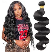 baratos 1 pacote de fios de cabelo humano-Cabelo humano brasileiro 1B # cor preta natural, ondulado, 1 pacote de 10 a 30 polegadas