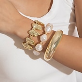 olcso Tánckiegészítők-Samba Kiegészítők Boho Arany Színű Rétegezhető Karkötők - Műgyöngyök Széles Karperecek és Geometrikus Charm Bangle Nőknek Előadás Jelmez