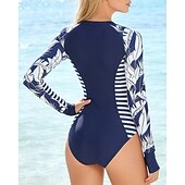 tanie Rash guardy One Piece-Damskie Docieplacze Strój kąpielowy Stroje kąpielowe Kwiaty Ochrona UV Długi rękaw Kąpielówki Surfing Nurkowanie z rurką Pływacki Lato