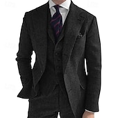 お買い得  メンズクラシックブレザー-男性用 ブレザー+ベスト+ドレスパンツ ブレザージャケット ビジネス ワーク パーティー エレガント ヴィンテージ 秋 冬 ナイロン 純色 シングルブレスト ブレザー シルバー ブラック ピンク バーガンディー