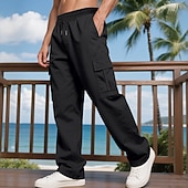 baratos Calças Cargo-Homens Calças Cargo Calças Calças largas Com Cordão Cintura elástica Bolso multi Tecido A Prova de Vento Conforto Diário Ao ar livre Feriado Roupa de rua à moda Preto Verde Tropa
